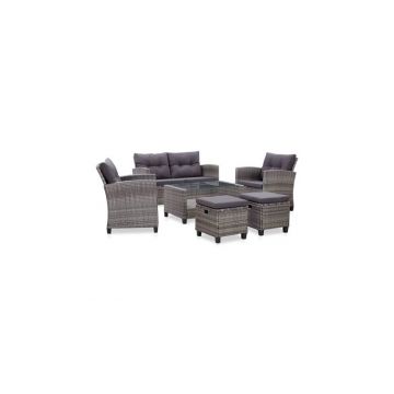 Set mobilier gradina cu perne, 6 piese, gri inchis, poliratan