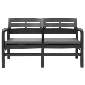 vidaXL Bancă de grădină cu 2 locuri, perne, antracit, 133 cm, plastic