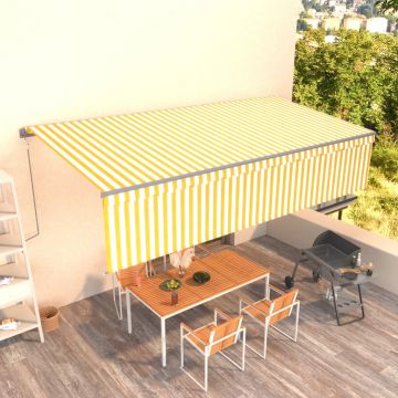 vidaXL Copertină retractabilă automat cu stor, galben&alb, 6x3 m