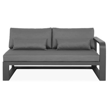 Canapea 2 locuri pentru exterior cu brat pe dreapta Fermo, 166x88x63 cm, aluminiu, negru/gri