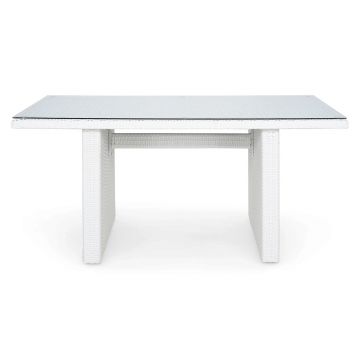 Masa pentru gradina/terasa Miami, 141.5x83x67 cm, aluminiu/sticla, alb