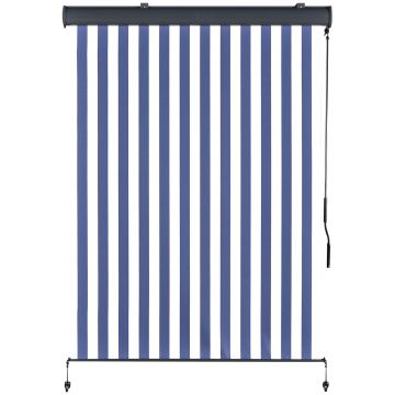 Outsunny Copertina Retractabila tip Rulou de Exterior, Impermeabila, Functioneaza cu Manivela. Culoare Alba si Albastra 250 x 200 cm