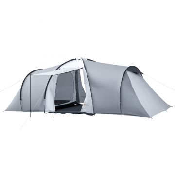 Outsunny Cort Camping 4-5 Persoane 2 Camere Familie Impermeabil Baldachin 590x245x193cm Gri | Aosom Romania