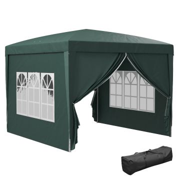 Outsunny Cort impermeabil 3x3 m pentru gradina, cort cu panouri laterale pliabile din otel si copertina din material Oxford, Verde | Aosom Romania