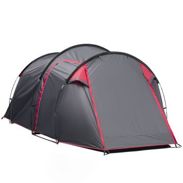 Outsunny Cort pentru Camping 2 Locuri cu Vestibul Mare, Cort Impermeabil Usi cu Fermoar, 426x206x154cm Gri | Aosom Romania