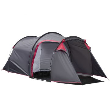 Outsunny Cort pentru Camping 2 Locuri cu Vestibul Mare, Cort Impermeabil Usi cu Fermoar, 426x206x154cm Gri