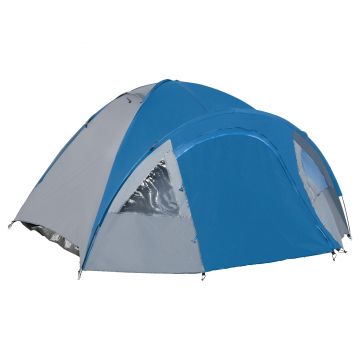 Outsunny Cort de Camping pentru 4 Persoane, cu Spațiu de Depozitare, Albastru, 3x2.50x1.30m | Aosom Romania