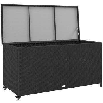 Outsunny Cutie de Depozitare pentru Exterior cu Roți, Bară Pneumatică de Ridicare și Mâner Lateral, 121x57x67 cm, Negru | Aosom Romania