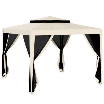 Outsunny Foisor de Gradina cu Plasa de Tantari, Foisor 3x3 m cu Acoperis Dublu si Cadru din Metal, Bej