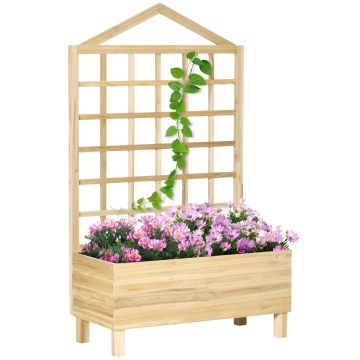 Outsunny Ghiveci din Lemn cu Grilaj pentru Plante Cățăratoare, Ghiveci pentru Legume și Flori, 90x43x150 cm, Natural | Aosom Romania