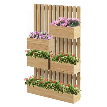 Outsunny Ghiveci inaltat de gradina cu grilaj pentru vita de vie, plante cataratoare, flori, Jardiniera din lemn cu montare pe perete cu inaltime reglabila, pentru terasa, Natural
