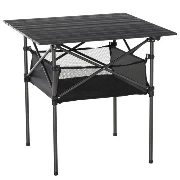 Outsunny Masa de Camping Pliabila, Economiseste Spatiu si Rulabila cu Geanta de Calatorie Neagra 70x70x69cm