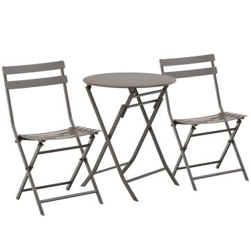 Outsunny Set Măsuță cu Scaune pentru Grădina Pliabile din Oțel, Set 3 piese pentru Balcon, Terasă, Exterior, Maro