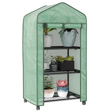 Outsunny Mini sera pe 3 nivele cu acoperis PE intarit si roti, Sera portabila pentru interior si exterior cu usa care poate fi rulata | Aosom Romania