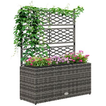 Outsunny Pat De Flori De Sine Statator Pentru Gradina, Jardiniera Pentru Plante Cataratoare 84x30x107cm Gri Deschis