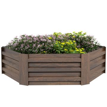 Outsunny Pat de Grădină Hexagonal Înălțat Galvanizat, Cutie de Plantare Exterior cu Margini Siguranță și Bază Deschisă | Aosom Romania