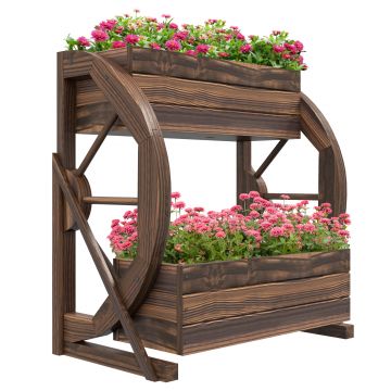 Outsunny Pat de Gradină Înălțat pe 2 Nivele, Jardiniere Căruță din Lemn cu Orificii de Drenaj pentru Legume, Flori, Ierburi Aromatice | Aosom Romania
