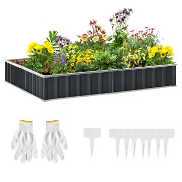 Outsunny Pat Modular Suprainălțat pentru Legume, Structură din Oțel Zincat, Ideal pentru Plante și Ierburi, 258x90x30 cm, Gri Inchis | Aosom Romania