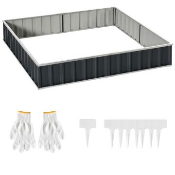 Outsunny Pat Modular Suprainălțat pentru Legume, Structură din Oțel Zincat, Ideal pentru Plante și Ierburi, 258x90x30 cm, Gri Inchis | Aosom Romania