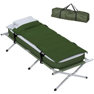 Outsunny Pat Pliabil pentru Camping, Pat cu Sac de Dormit, Saltea Gonflabilă, Pernă și Geantă de Transport, 193x86x43/63 cm, Verde | Aosom Romania