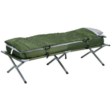 Outsunny Pat pliabil pentru camping, Set de pat portabil pentru exterior cu sac de dormit, saltea gonflabila, perna si geanta de transport