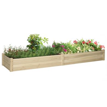 Outsunny Pat Ridicat pentru Cultivat Legume, Lada din Lemn de Brad cu Fund Deschis și Compartimente, 76x30x155 cm, Alb | Aosom Romania