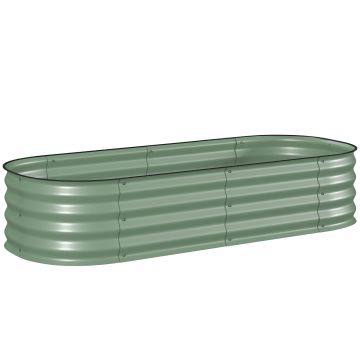 Outsunny Paturi Inaltate Galvanizate pentru Gradina, Cutie Inaltata din Metal cu Margine de Siguranta, pentru Cultivarea Florilor, Ierburilor, Verde Outsunny Paturi Inaltate Galvanizate pentru Gradina, Cutie Inaltata din Metal cu Margine de Siguranta, pentru Cultivarea Florilor, Ierburilor, Verde