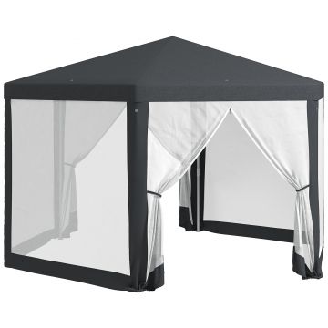 Outsunny Pavilion 4x4 m de Gradina Hexagonal cu Pereti din Plasa, 2 Usi si Picioare Reglabile, Pavilion din Metal si Poliester | Aosom Romania
