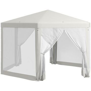 Outsunny Pavilion de Grădină Hexagonal cu Pereți din Plasă, 2 Uși și Picioare Reglabile, 3,94x3,94x2,5 m, Alb Crem | Aosom Romania
