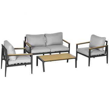 Outsunny Set Mobilier de Exterior 4 Piese cu Canapea, 2 Fotolii și Măsuță, Aluminiu și Perne Capitonate, Gri Deschis | Aosom Romania