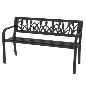 Outsunny Scaun de Terasa, Scaun Dublu cu Spatar cu Model Floral, pentru Gradina, Veranda, Negru | Aosom Romania Outsunny Scaun de Terasa, Scaun Dublu cu Spatar cu Model Floral, pentru Gradina, Veranda, Negru | Aosom Romania