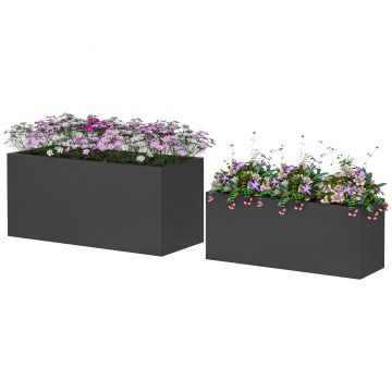 Outsunny Set de 2 Jardiniere, Jardiniere Înălțate cu Găuri de Drenaj, Ghivece de Flori Stivuibile pentru Grădină, 71x29x32 cm, Negru | Aosom Romania
