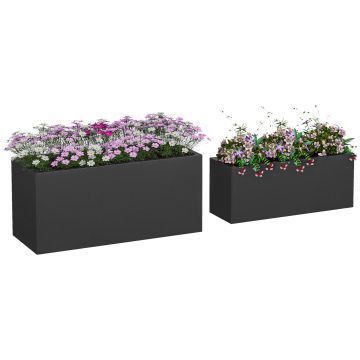 Outsunny Set de 2 Jardiniere, Jardiniere Înălțate cu Găuri de Drenaj, Ghivece de Flori Stivuibile pentru Grădină, 71x29x32 cm, Negru | Aosom Romania