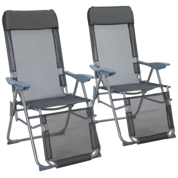 Outsunny Set de 2 scaune rabatabile exterioare pentru gradina cu suport reglabil pentru picioare, 2 scaune rabatabile pentru gradina