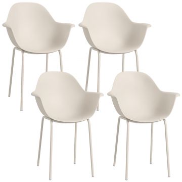Outsunny Set de 4 Scaune de Grădină Gri, Stivuibile, cu Spătar Înalt și Cotieră, Cadru din Metal, Design Elegant pentru Exterior | Aosom Romania