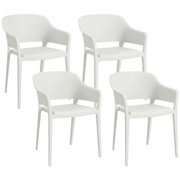 Outsunny Set din 4 Scaune de Grădină, Scaune Stivuibile de Exterior cu Spătar Înalt și Cotiere, 56x54.5x77.5 cm, Alb | Aosom Romania