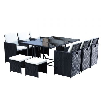 Outsunny Set e Mobilier de Gradina in PE Rattan Set de Pranz 11 bucati cu Perne, Negru