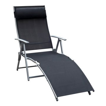 Outsunny Sezlong Relax Rabatabil Pliabil in Metal, 137x63.5x100.5cm Negru