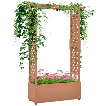 Outsunny Strat de Grădină Înălțat cu Grilaj și Acoperiș, Jardinieră din Lemn pentru Plante Cățărătoare, 112x41x180 cm, Maro | Aosom Romania