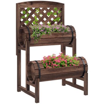 Outsunny Strat de Gradină Înălțat cu Grilaj pe 2 Nivele, Jardinieră din Lemn cu Picioare și Orificii de Scurgere | Aosom Romania