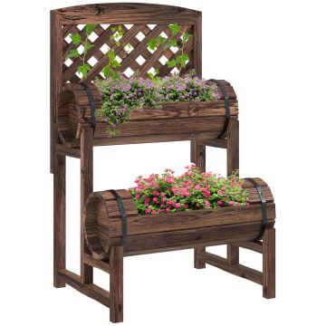 Outsunny Strat de Gradină Înălțat cu Grilaj pe 2 Nivele, Jardinieră din Lemn cu Picioare și Orificii de Scurgere | Aosom Romania