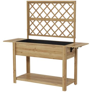 Outsunny Strat de Grădină Înălțat cu Grilaj pentru Plante, Jardinieră Înălțată cu Rafturi Laterale Pliabile, 243.5x192x195 cm, Gri | Aosom Romania