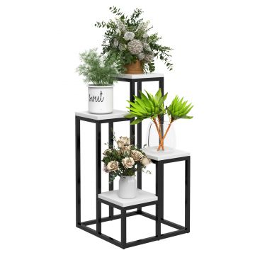 Outsunny Suport de Flori pe 4 Niveluri, Raft de Colt pentru Plante, Suport pentru Ghivece, 34x34x70 cm, Negru | Aosom Romania