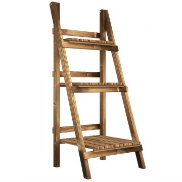 Outsunny Suport pentru Plante Pliabil, Jardinieră cu 3 Niveluri, Raft de Exterior pentru Plante, 40x37x93 cm, Lemn Natural | Aosom Romania