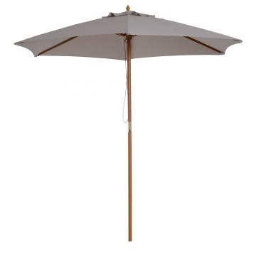 Outsunny Umbrela de Gradina 2.5x2.3m, Umbrela Parasolar cu a 6 Nervuri din Lemn si Poliester, Alb Crem