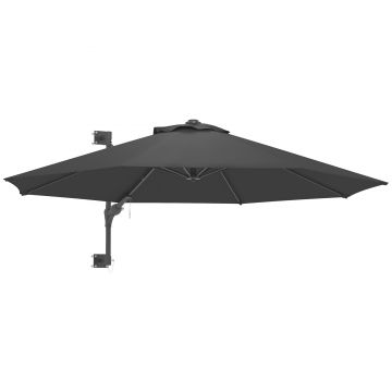 Outsunny Umbrelă de Grădină pentru Perete, Umbrelă cu Rotire la 180°, Manivelă și 8 Spițe cu Montare pe Perete,  Ø2.92x1.23 m, Gri | Aosom Romania
