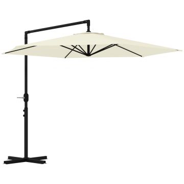 Outsunny Umbrelă Terasă 2.91m cu Consolă, Manivelă, Bază Cruce și Orificiu Aerisire, Suspendată | Aosom Romania