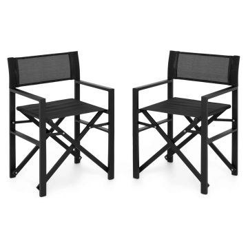 Set 2 scaune pentru exterior Director, 57x86x43 cm, aluminiu, negru