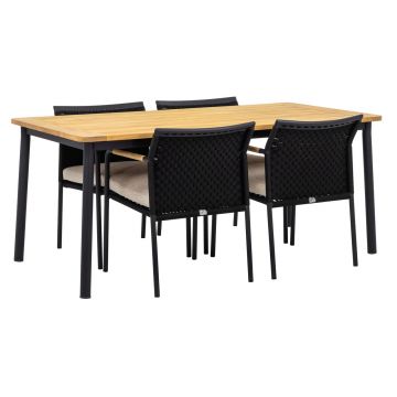 Set mobilier gradina/terasa Elle, 5 piese, aluminiu/lemn de teak, negru/natur