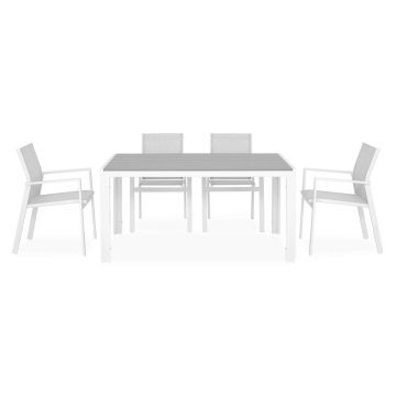 Set mobilier gradina/terasa Encore/Baria, 5 piese, 150x90x74 cm/56.5x62x86 cm, aluminiu, alb/gri